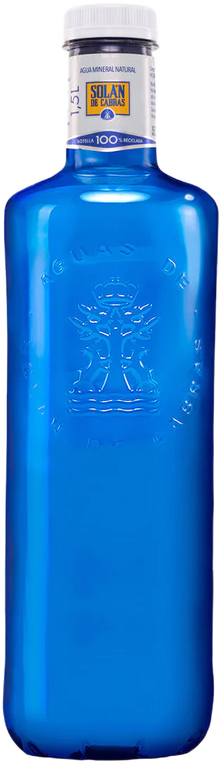 Botella de 1.5L de agua mineral natural Solán de Cabras en plástico reciclado (RPET)