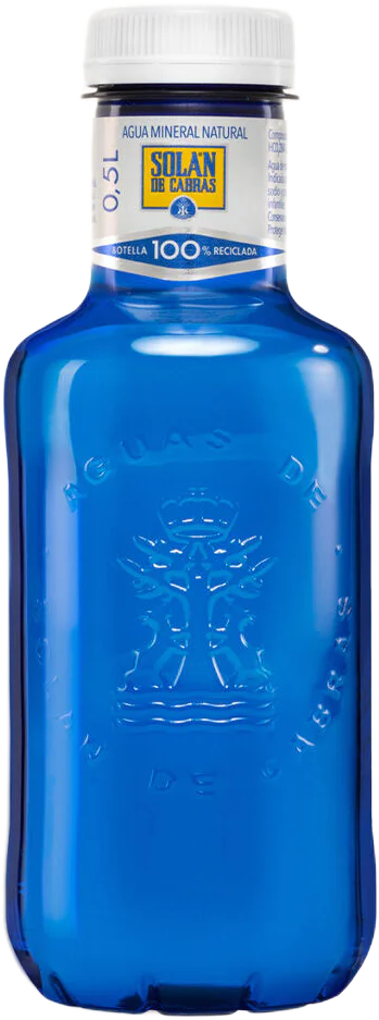 Botella de 50 cl. de agua mineral natural Solán de Cabras en plástico reciclado (RPET)