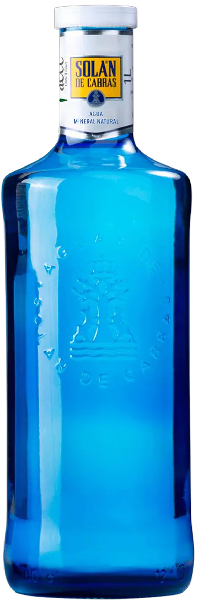 Botella de vidrio de 1L de agua mineral natural Solán de Cabras