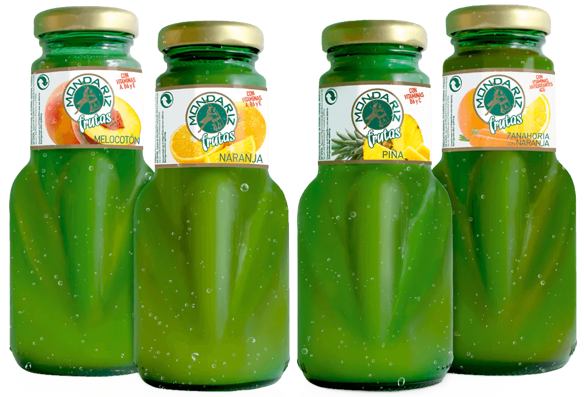 Los cuatro sabores de Mondariz frutas en botellines de 20 cl.